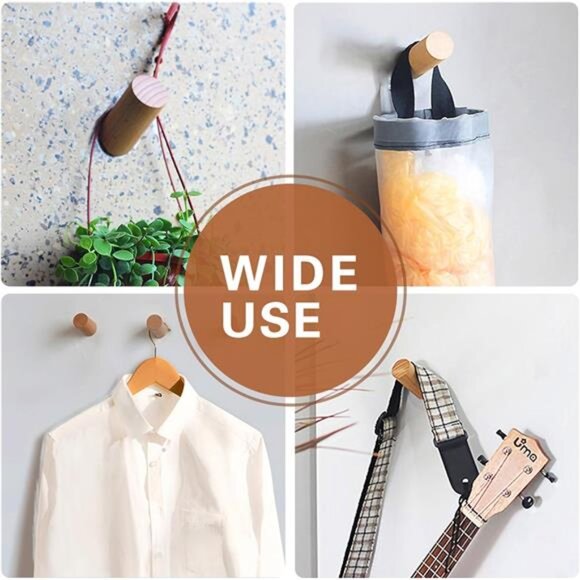 Wood Wall Hooks, 4 Pack Coat Hooks Mounted Rustic Wooden Heavy Duty Robe Hook - Picture 5 of 7